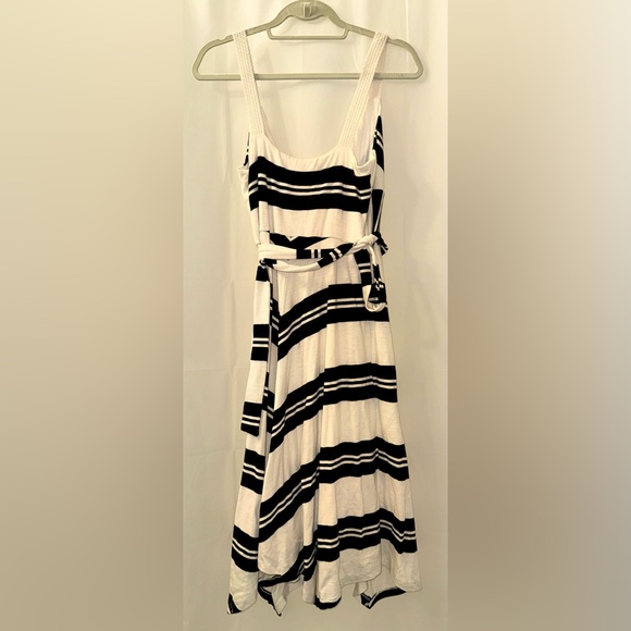 Anthropologie Rosaria Wrap Black and Cream Striped Midi Dress - Picture 4 of 5